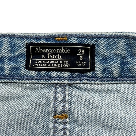 Abercrombie & Fitch Zoe Natural Rise Denim A-Line Skirt 6 Light Wash Distressed - Picture 6 of 7